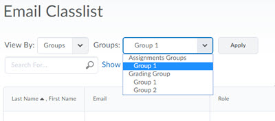 Image of filter to email specific group or section