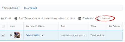 select and unenroll individual from classlist image