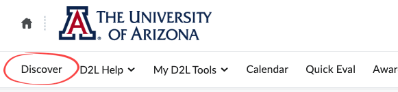 Discover course link circled on D2L my homepage