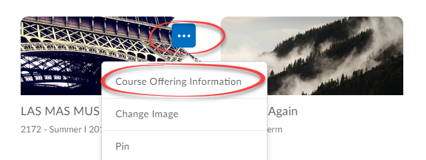 image of course tile with context menu open and course offering information circled