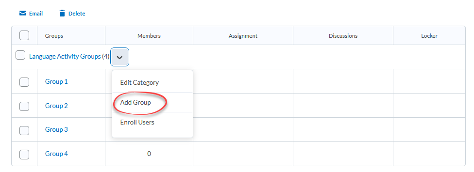 Group Category drop-down menu with Add Circled