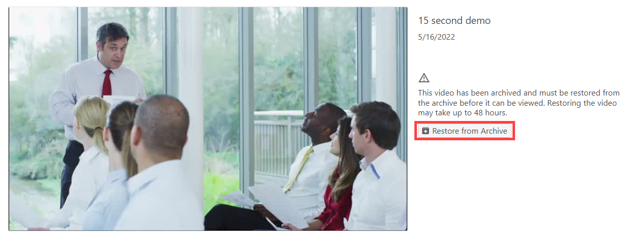Image showing location of Restore from Archive button within the Panopto Viewer