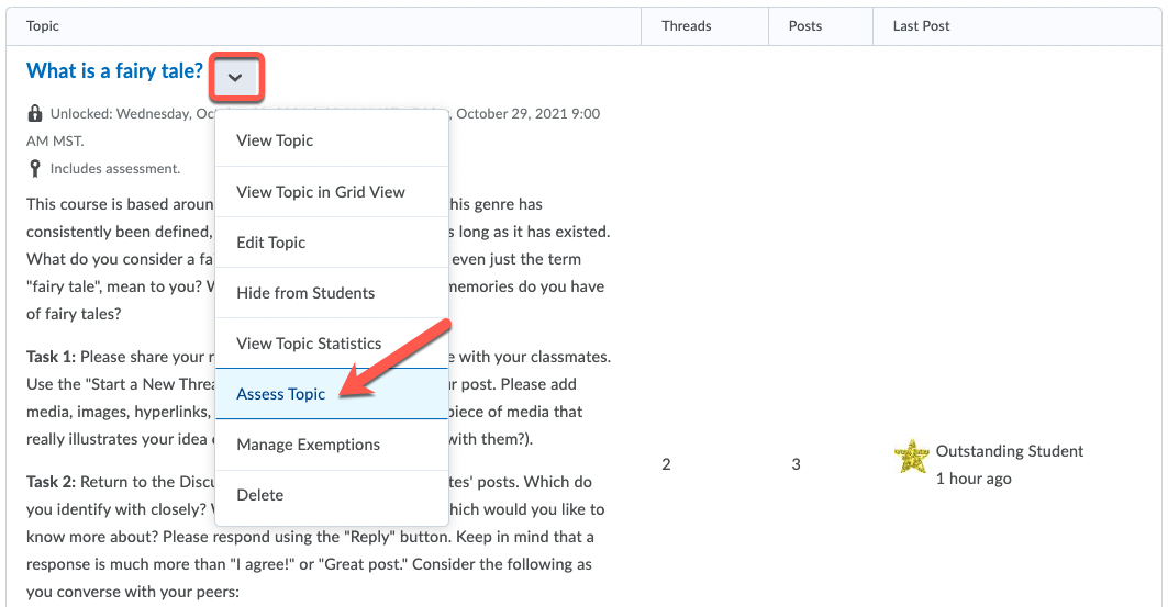 Select Assess Topic on Discussions page