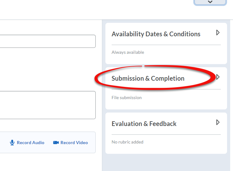 Shows the Submission & Completion section on the right.