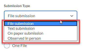 Shows the four submission types available.