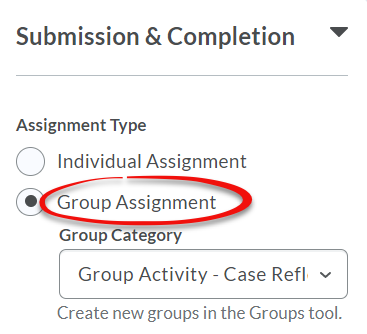 Shows the group assignment selection, with a group category below it.