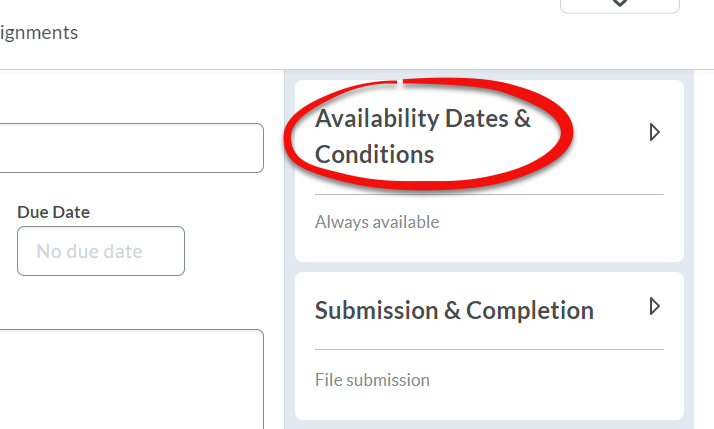 Shows Availability Dates & Conditions section circled in red.