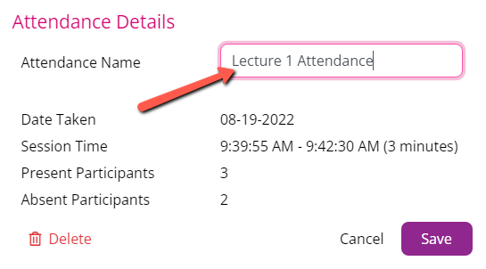 Attendance Details Window