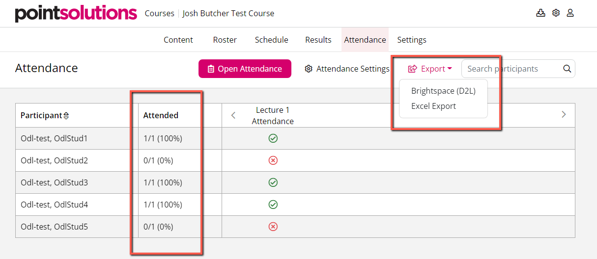 Attendance Export