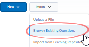 browse existing questions option circled in menu