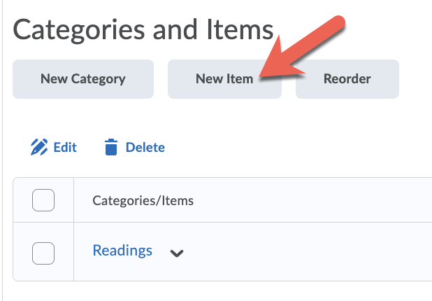 Click New Item to create a new item in your checklist.