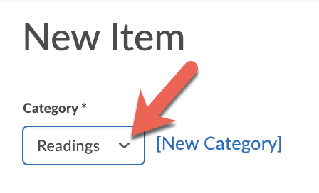 Select an existing category from the dropdown list or select New Category to create a new category.