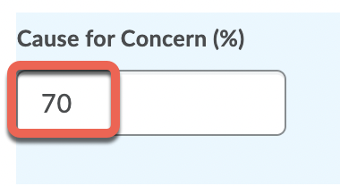 The "Cause for Concern" field containing an example value of 70%