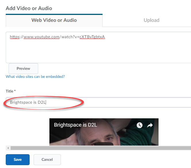 Screenshot of settings to create video: URL pasted in first window, title entered, preview of video visible.