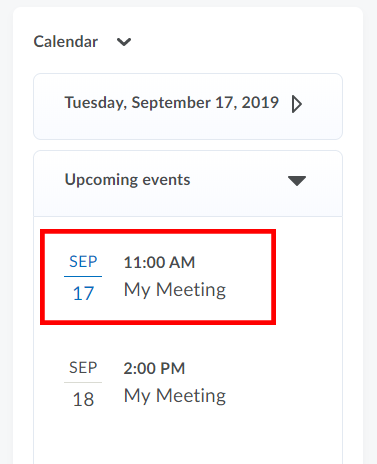 Meeting in D2L Calendar Widget