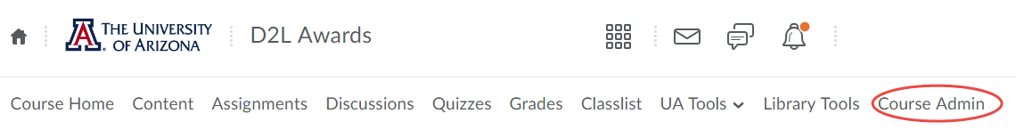 course admin link on course nav bar