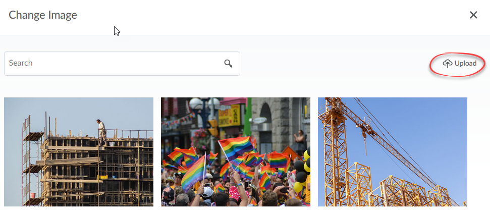 image of change image page with Upload circled