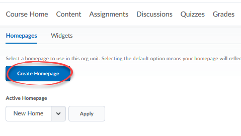 Create Homepage button circled.