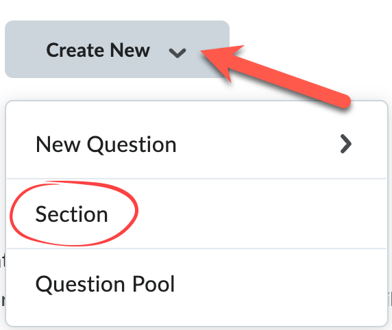 Create New menu with Section circled in red