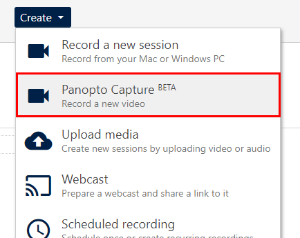 Panopto Capture Beta Button