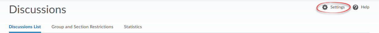 Discussion settings icon on top right of Discussions List page