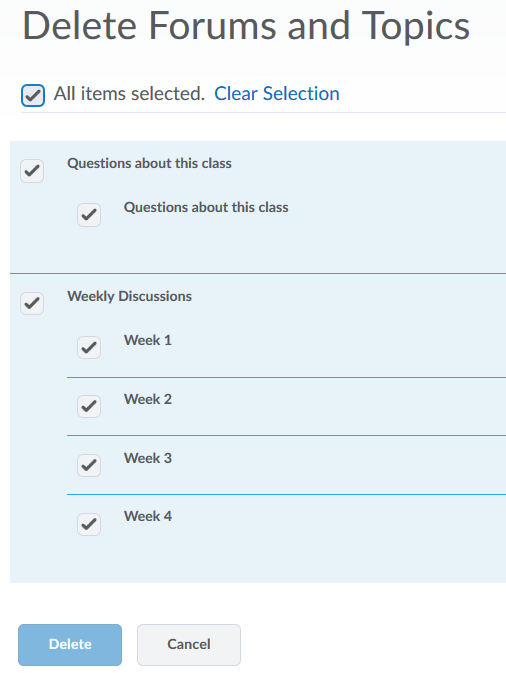 Delete all Forums and Topics in Discussions