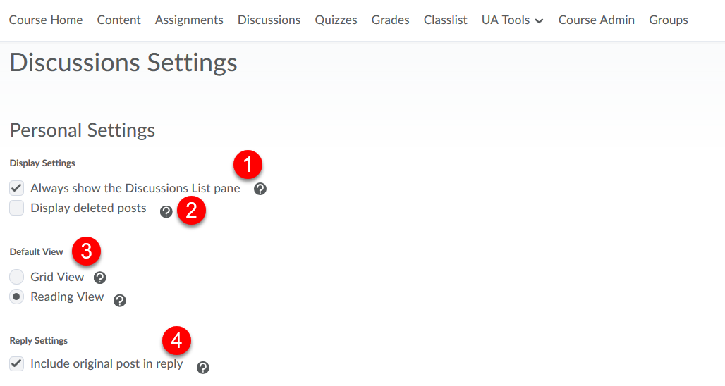 Personal Settings in Discussion Settings