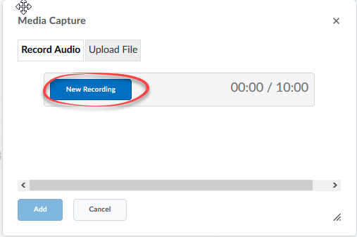 Recording screen with the New Recording button circled