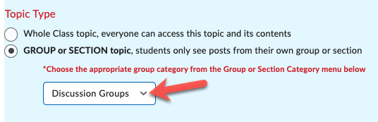 Click the dropdown menu to select a group category for this Topic.