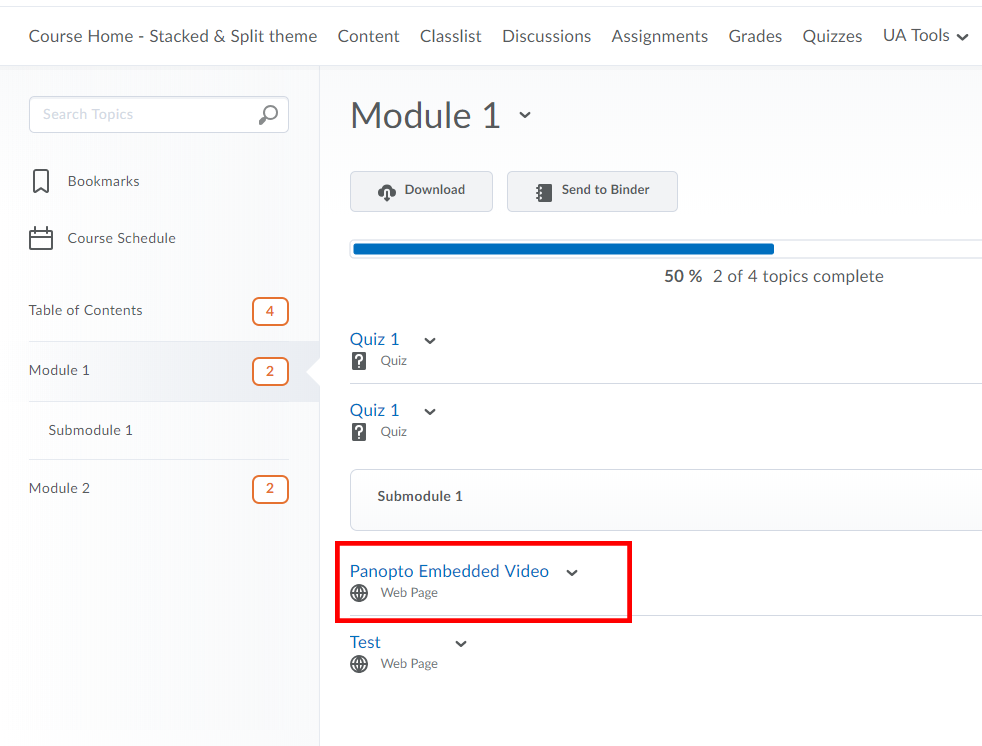 Embedded Video Link in D2L Content Module