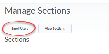 manage sections screen with enroll users button circled