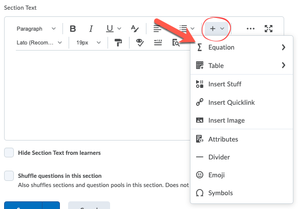 Equation Button from the Insert Other Options Button