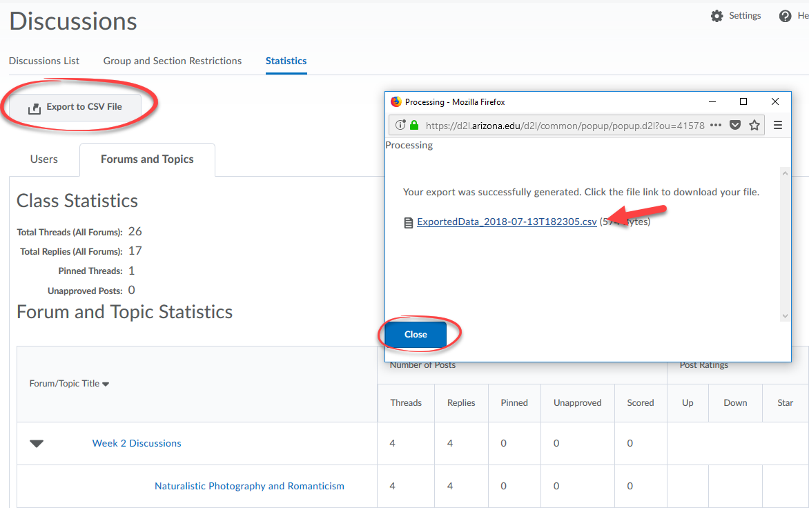 Export to CSV file illustration