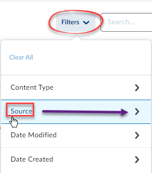 search by: Content Type, Source, Date Modified, Date Created