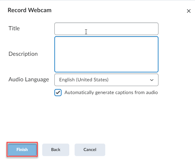 Title, Description, Audio Language Menu, Automatically Generate Captions