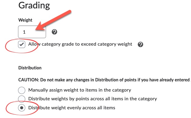 Category Settings: weight, can exceed option, and distribution settings