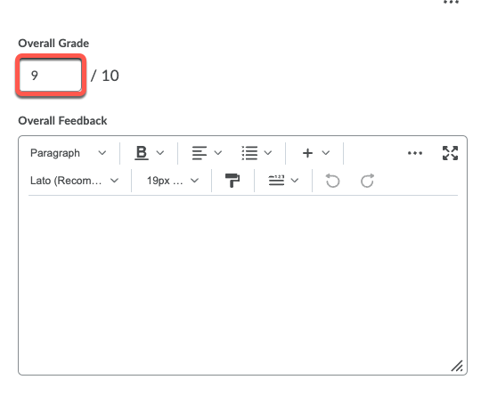 Type a score in the Overall Grade field