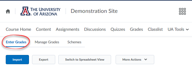 Grades with the manage grades tab circled at top left