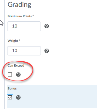 image of grade item properties page Can Exceen checkbox checked and circled