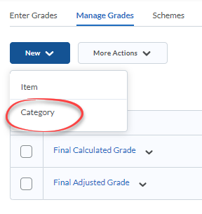 New button selected and category option circled