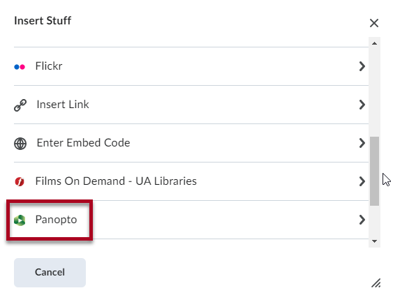 Insert Stuff Panopto Option