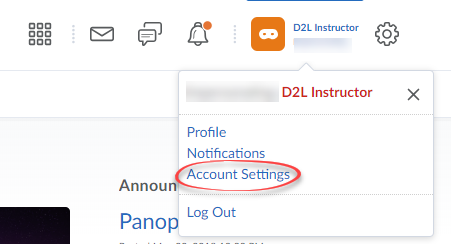 Screenshot of User Settings with Account Settings circled.