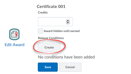 Create release conditions for award (Create button circled).