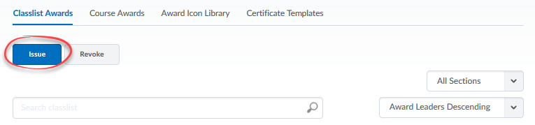 Classlist Awards with Issue button circled.