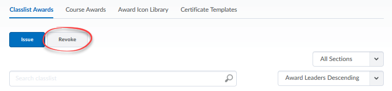 Classlist Awards with Revoke button circled.