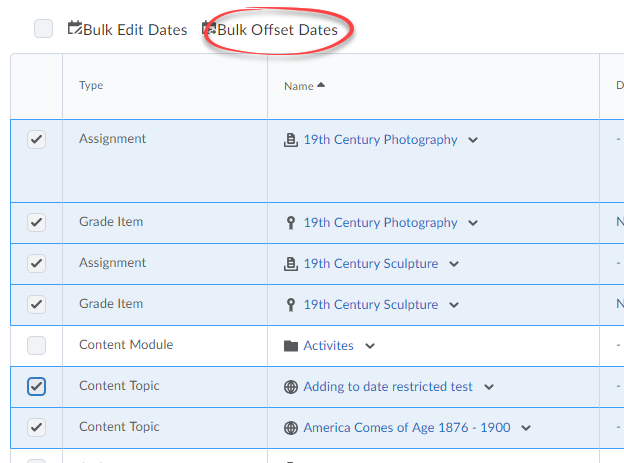 Bulk offset dates option.