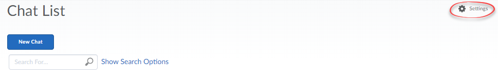 Screenshot of Chat tool with Settings circled on the top right.