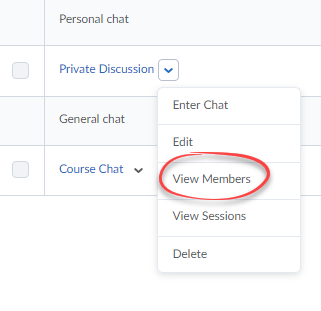 Screenshot of the options dropdown with View Members circled.