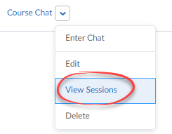 Screenshot of the options dropdown with View Sessions circled.