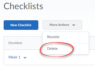 Screenshot of More Actions dropdown with Delete circled.